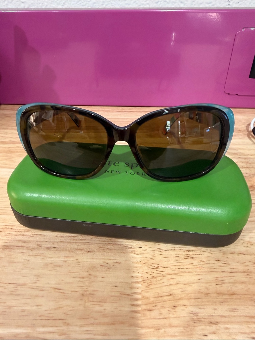 kate spade Two-Tone Brown and Teal Oversized Sunglasses NEW